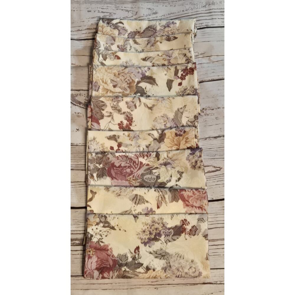 Cotton Sateen Cream Floral Tablecloth W-C Designs 118"x58" w/9 napkins